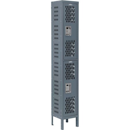 GLOBAL INDUSTRIAL 2-Tier 2 Door Ventilated Locker, 12Wx15Dx36H, Assembled 493247GY